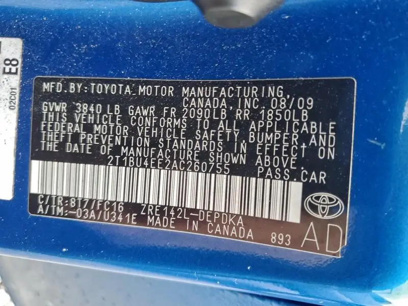 2010 TOYOTA COROLLA BASE  