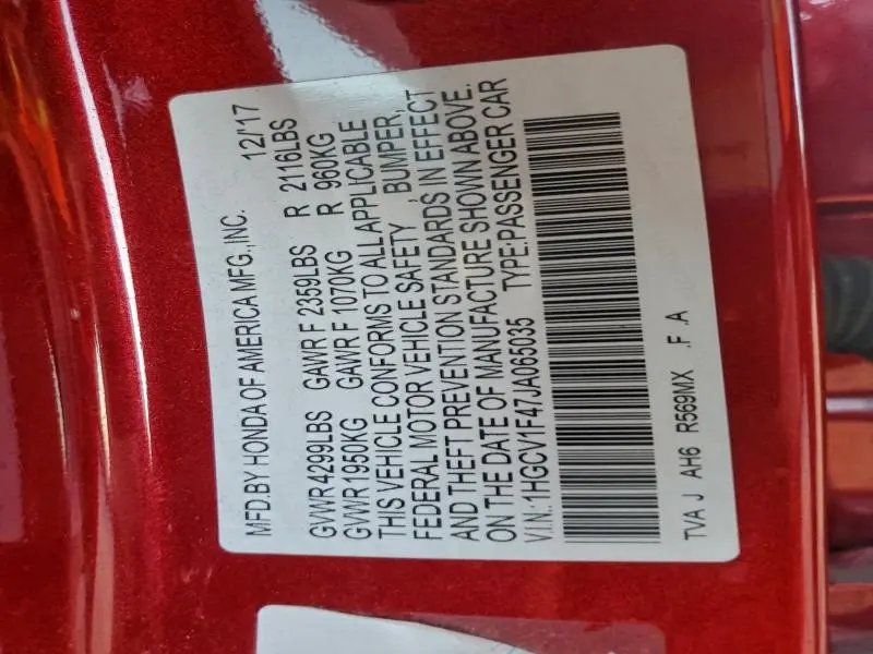 2018 HONDA ACCORD EX  