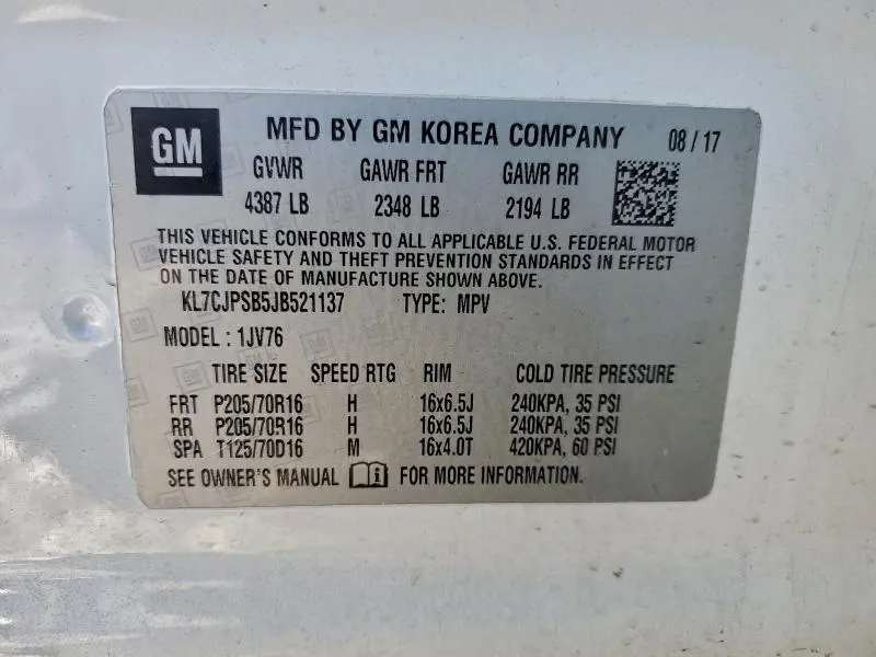 2018 CHEVROLET TRAX 1LT  