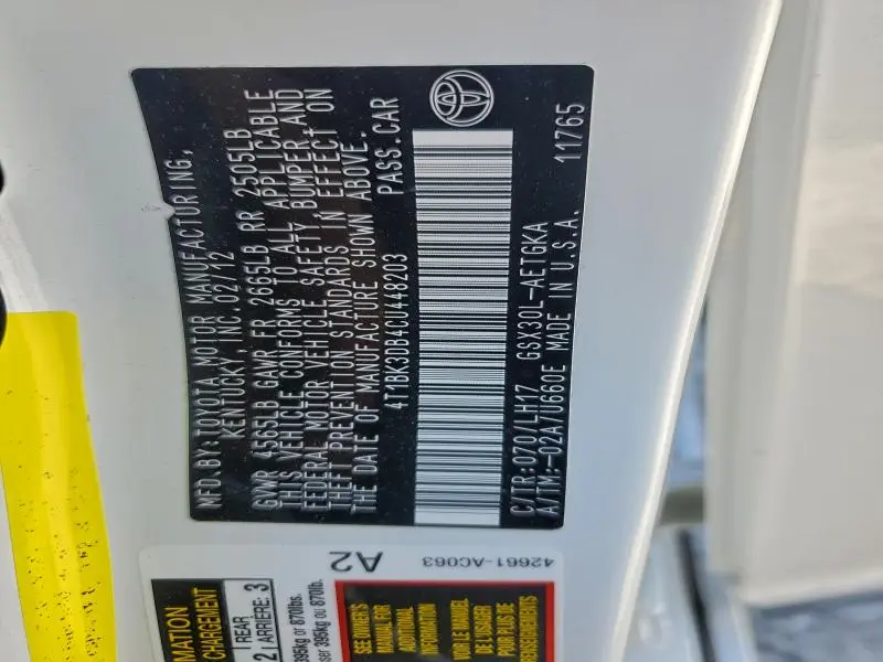 2012 TOYOTA AVALON BASE  