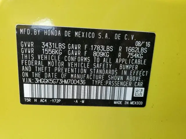 2017 HONDA FIT EX  