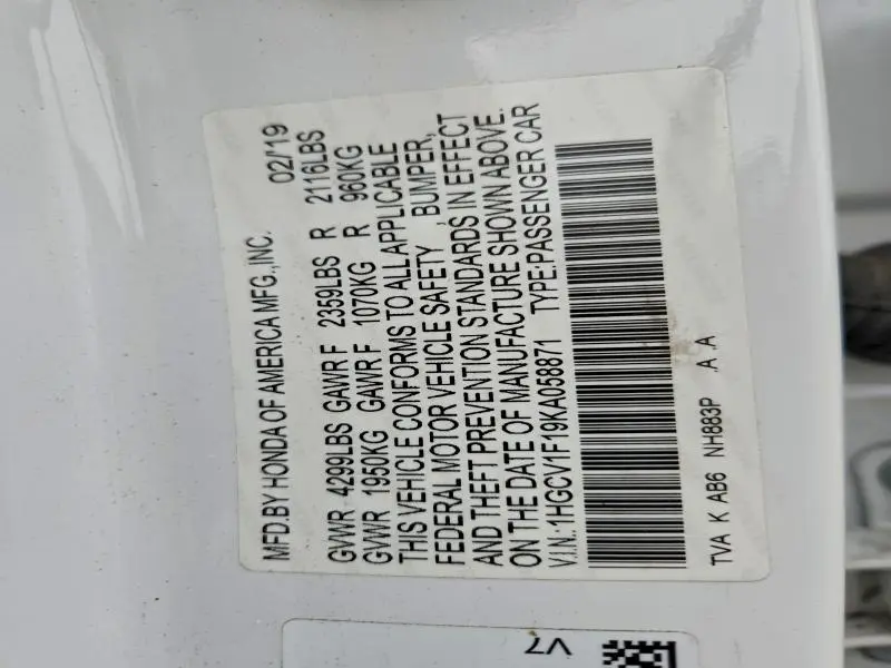 2019 HONDA ACCORD LX  