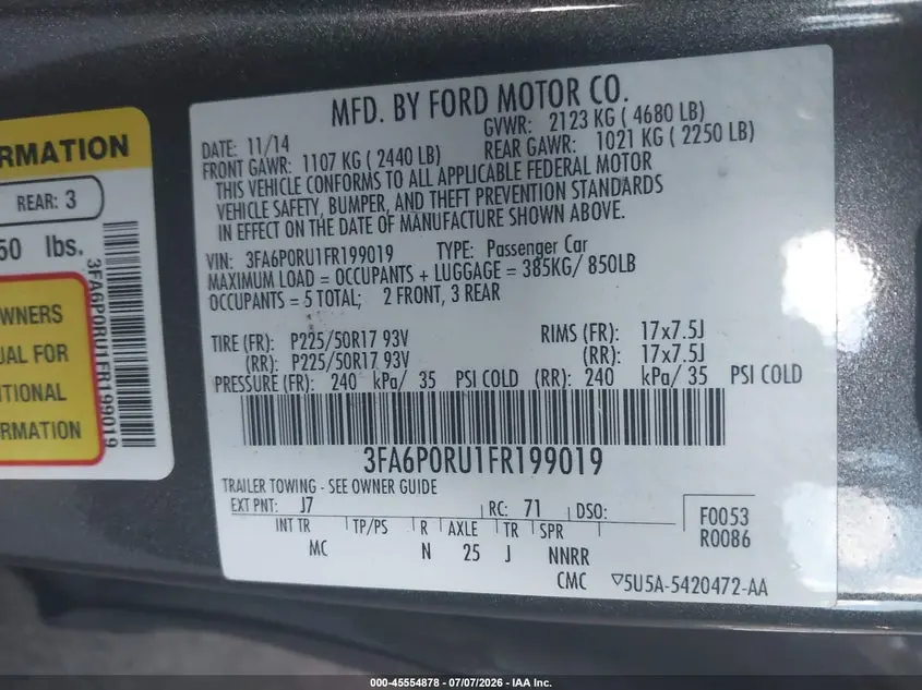 2015 FORD FUSION HYBRID TITANIUM