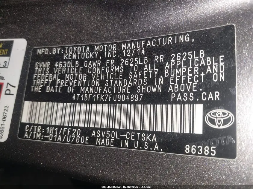 2015 TOYOTA CAMRY SE