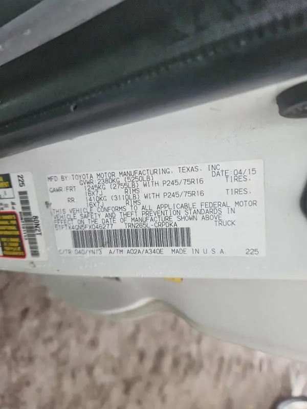 2015 TOYOTA TACOMA PRERUNNER ACCESS CAB  