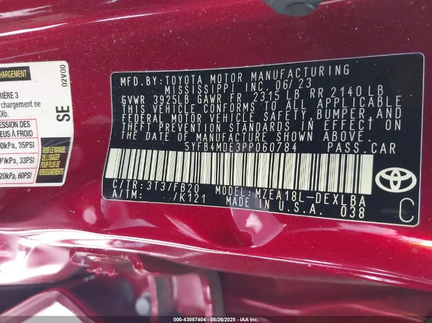 2023 TOYOTA COROLLA LE