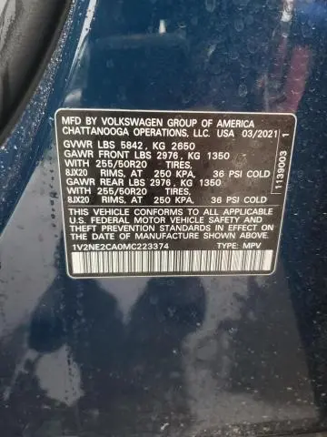 2021 VOLKSWAGEN ATLAS CROSS SPORT SE  