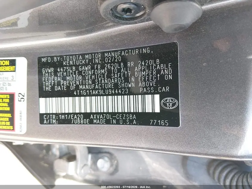 2020 TOYOTA CAMRY SE