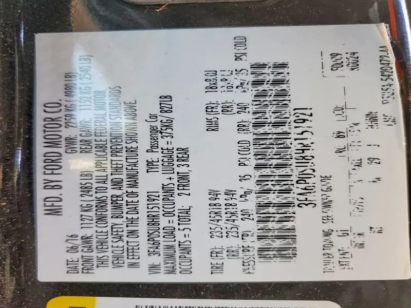 2017 FORD FUSION TITANIUM PHEV  