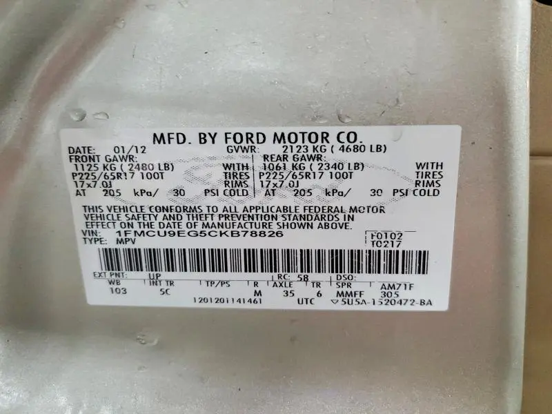 2012 FORD ESCAPE LIMITED  