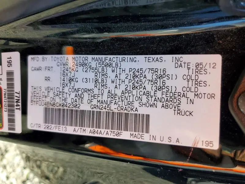 2012 TOYOTA TACOMA V6  