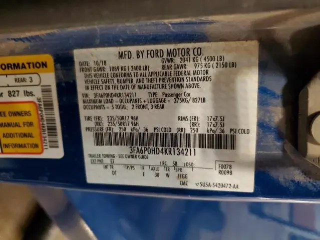 2019 FORD FUSION SE  