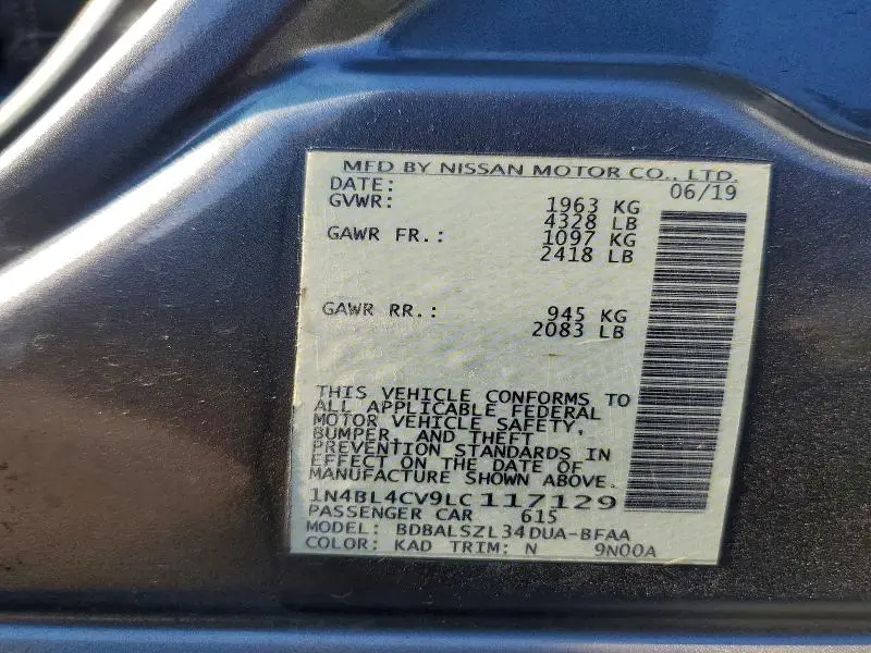 2020 NISSAN ALTIMA SR  