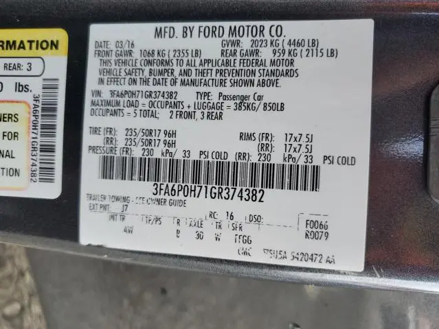2016 FORD FUSION SE  