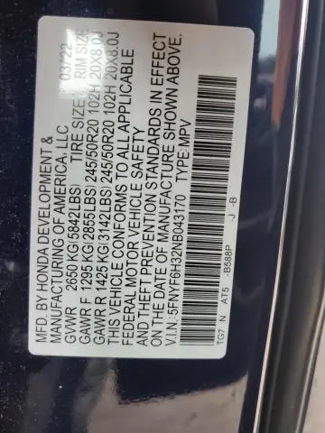 2022 HONDA PILOT SPORT  