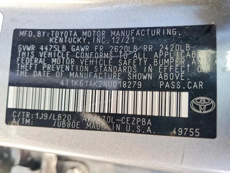 2022 TOYOTA CAMRY XSE  