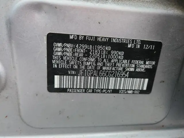 2012 SUBARU IMPREZA SPORT PREMIUM  