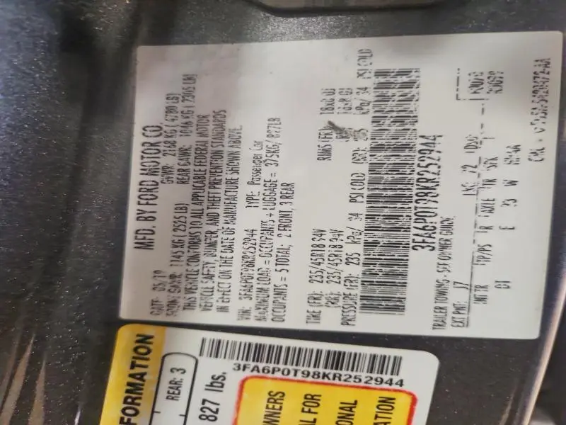 2019 FORD FUSION SE  