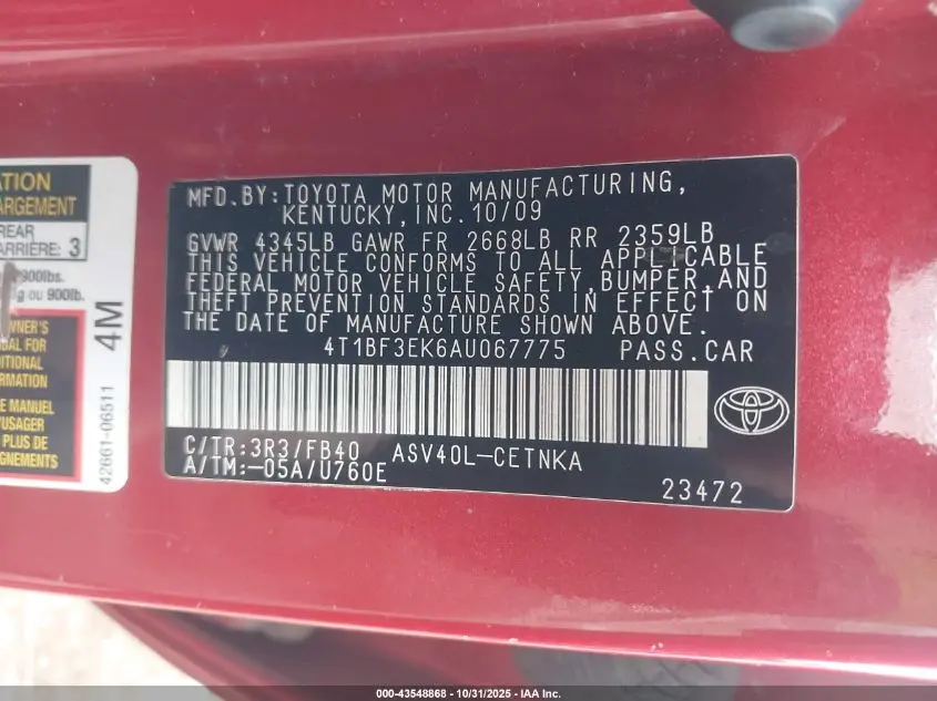 2010 TOYOTA CAMRY LE