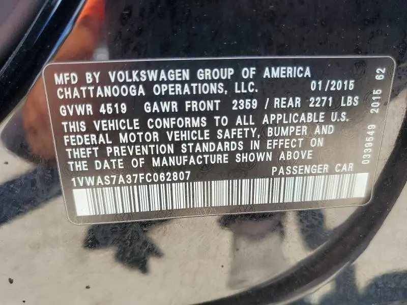 2015 VOLKSWAGEN PASSAT S  