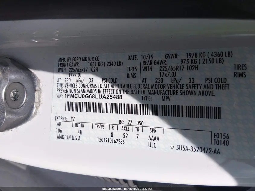 2020 FORD ESCAPE SE