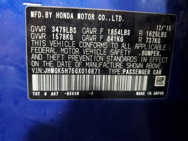 2016 HONDA FIT EX  