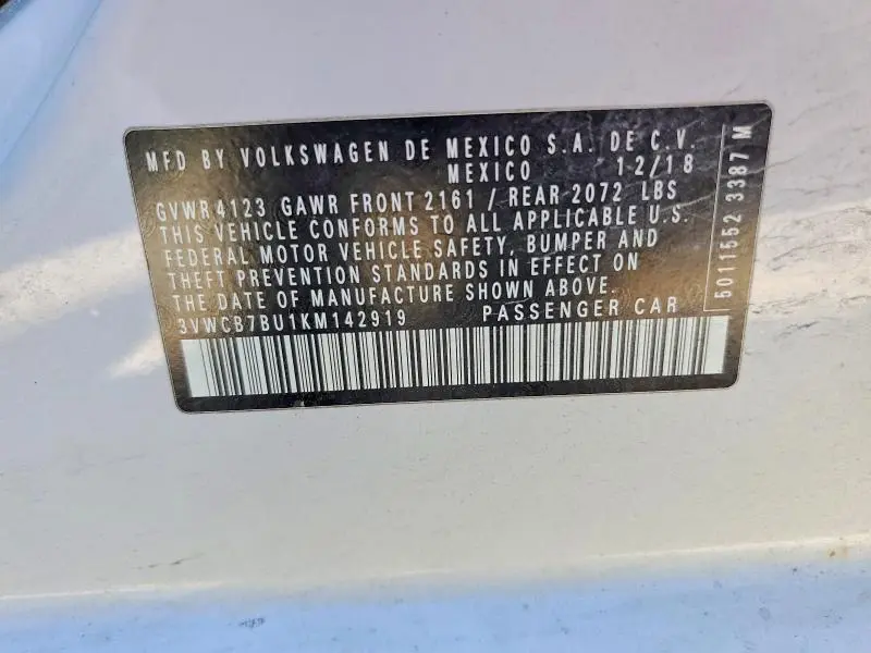2019 VOLKSWAGEN JETTA S  