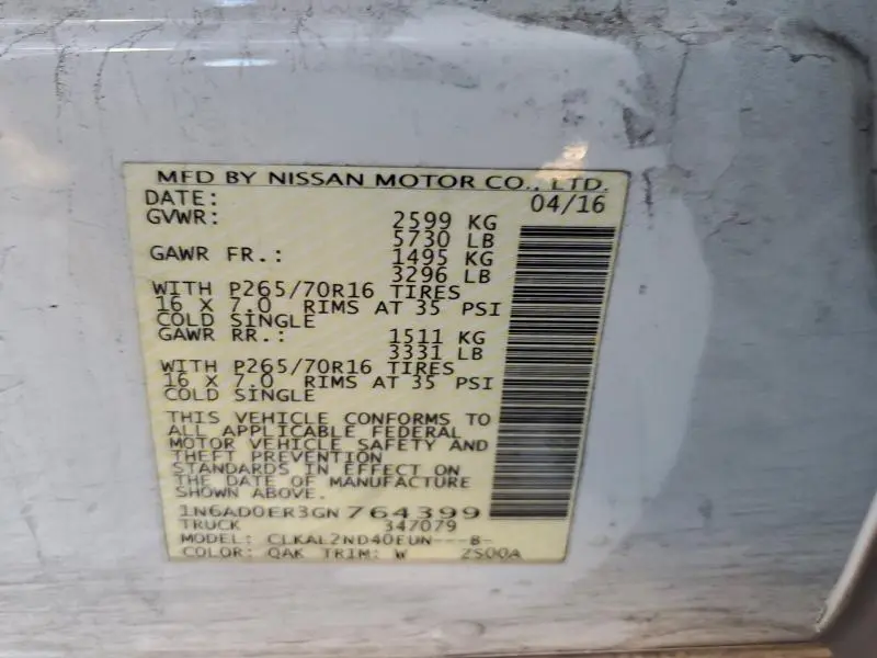 2016 NISSAN FRONTIER S  