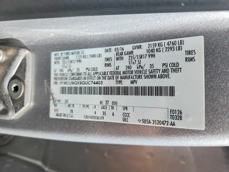 2016 FORD ESCAPE SE  