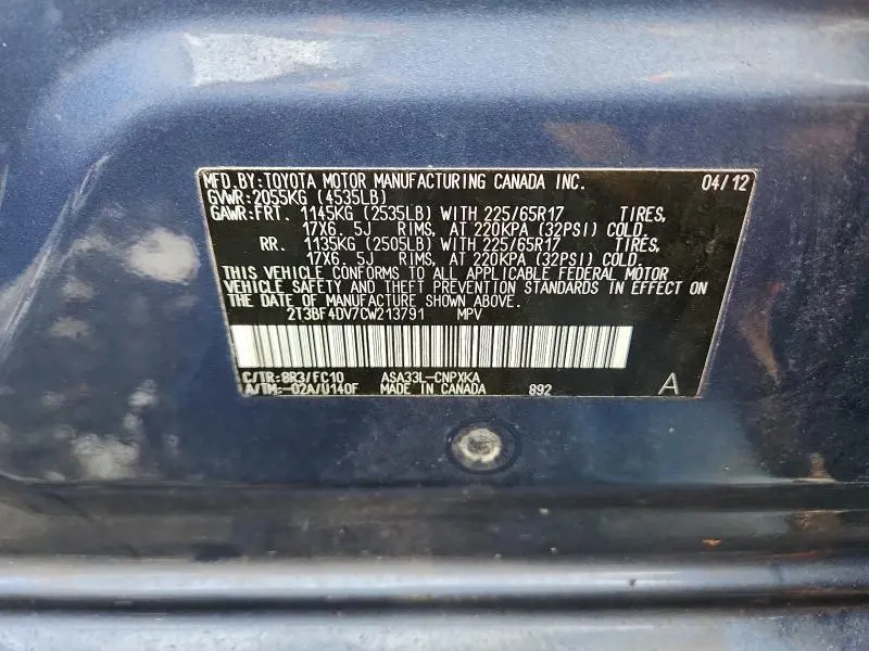 2012 TOYOTA RAV4   