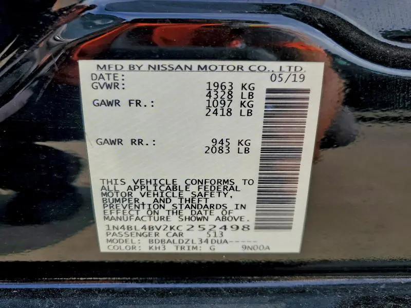 2019 NISSAN ALTIMA S  