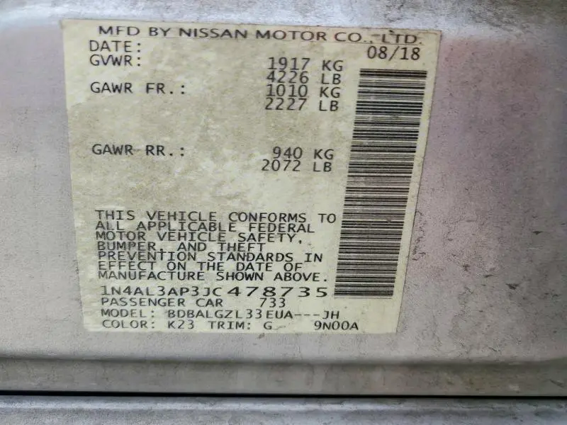 2018 NISSAN ALTIMA 2.5  