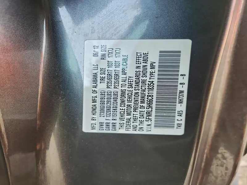 2012 HONDA ODYSSEY EXL  