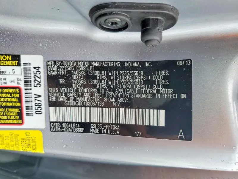 2013 TOYOTA SIENNA XLE 7-PASSENGER  