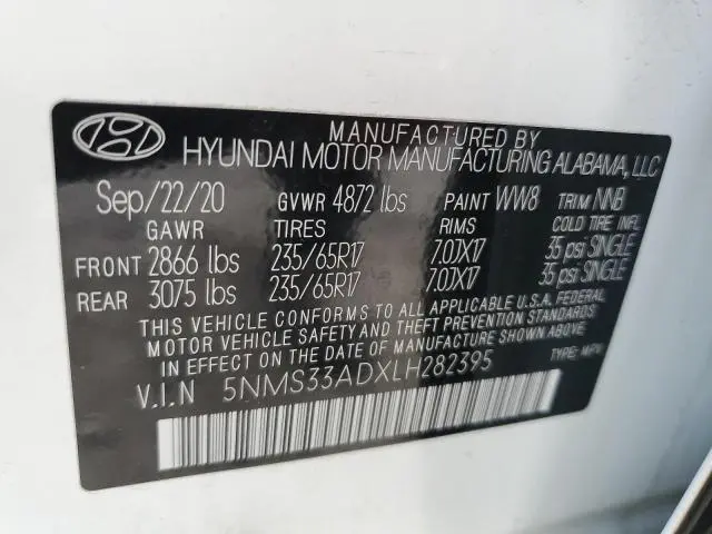 2020 HYUNDAI SANTA FE SEL  