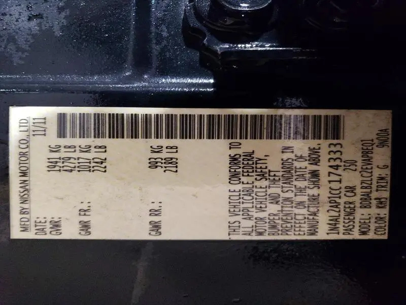 2012 NISSAN ALTIMA BASE  