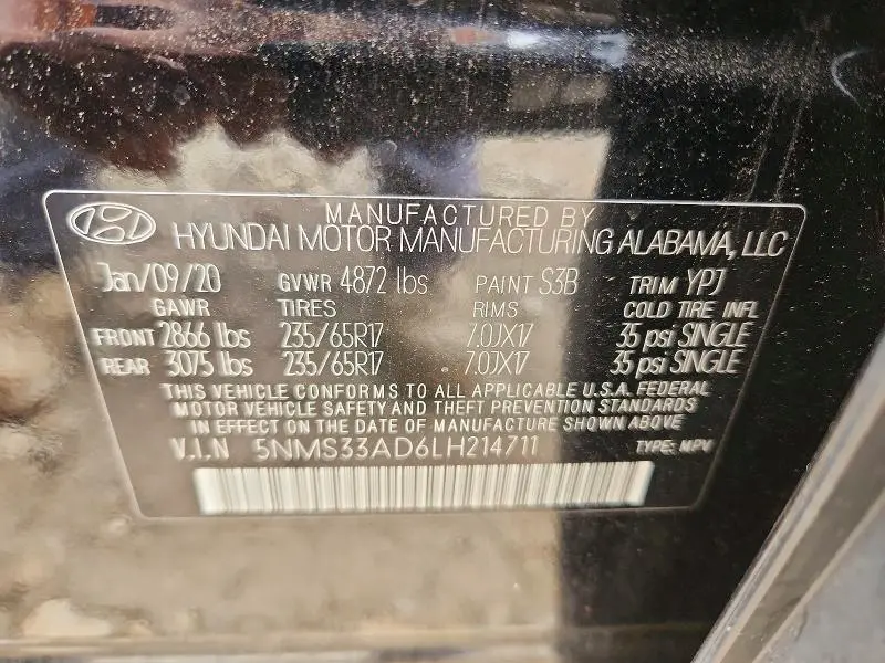 2020 HYUNDAI SANTA FE SEL  