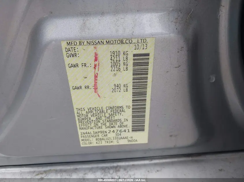 2014 NISSAN ALTIMA 2.5 SV