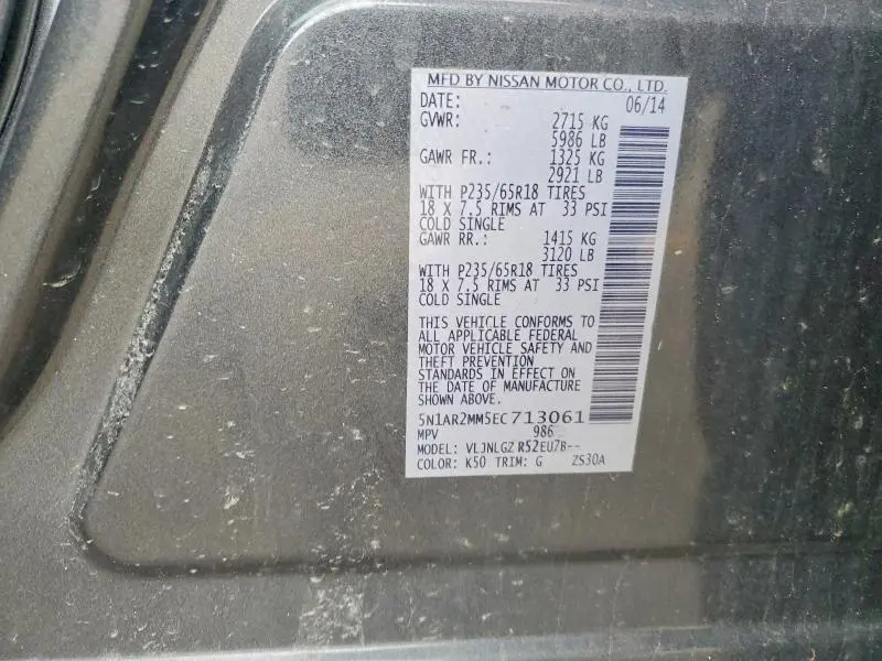 2014 NISSAN PATHFINDER SL  