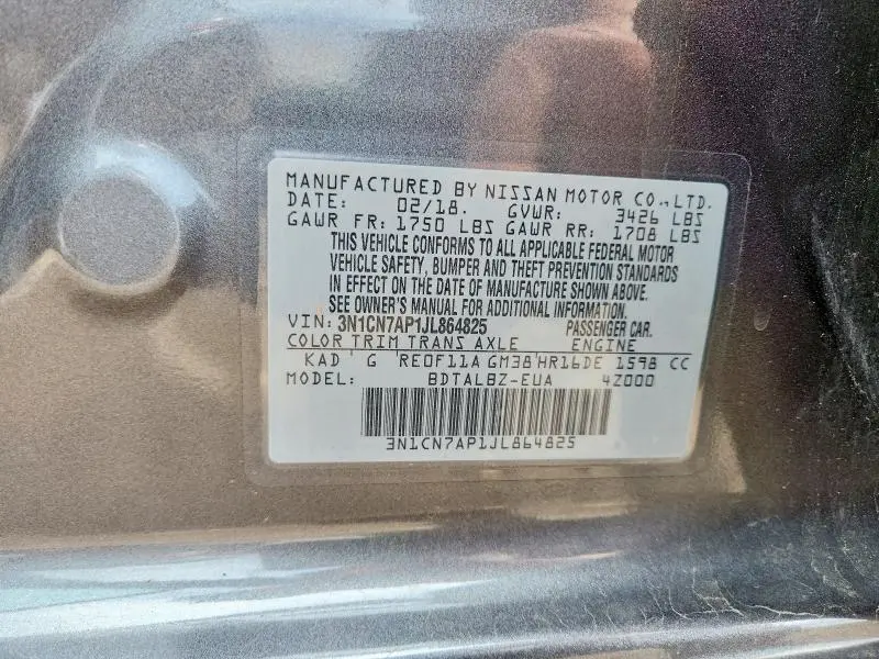 2018 NISSAN VERSA SV  