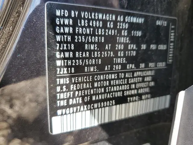 2012 VOLKSWAGEN TIGUAN S  