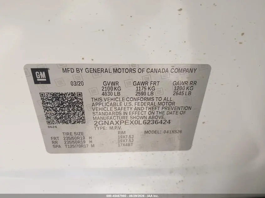 2020 CHEVROLET EQUINOX FWD PREMIER 2.0L TURBO