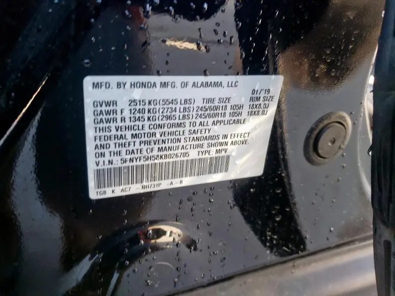 2019 HONDA PILOT EXL  