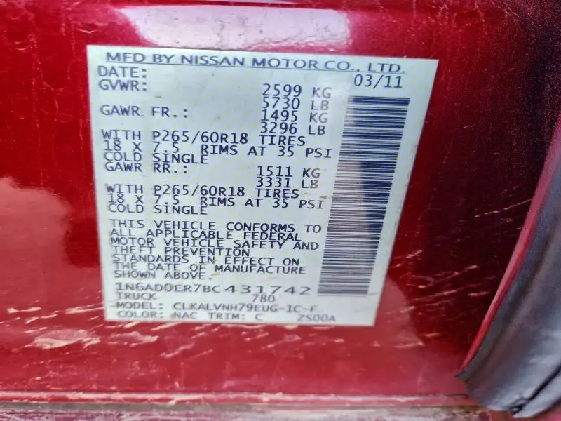 2011 NISSAN FRONTIER S  