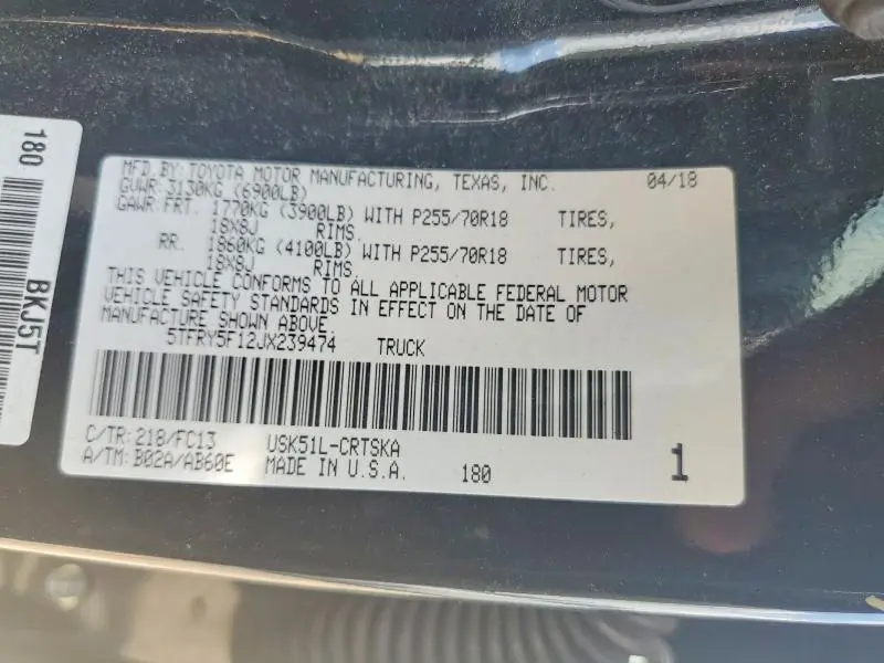 2018 TOYOTA TUNDRA SR5  