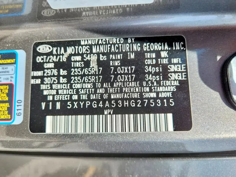2017 KIA SORENTO LX V6  