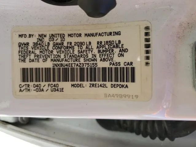 2010 TOYOTA COROLLA BASE  