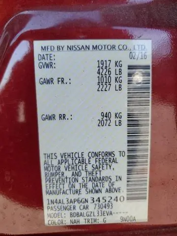 2016 NISSAN ALTIMA 2.5  
