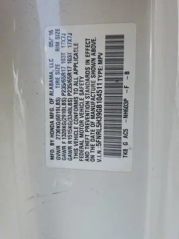 2016 HONDA ODYSSEY SE  