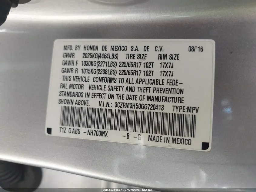 2016 HONDA CR-V EX